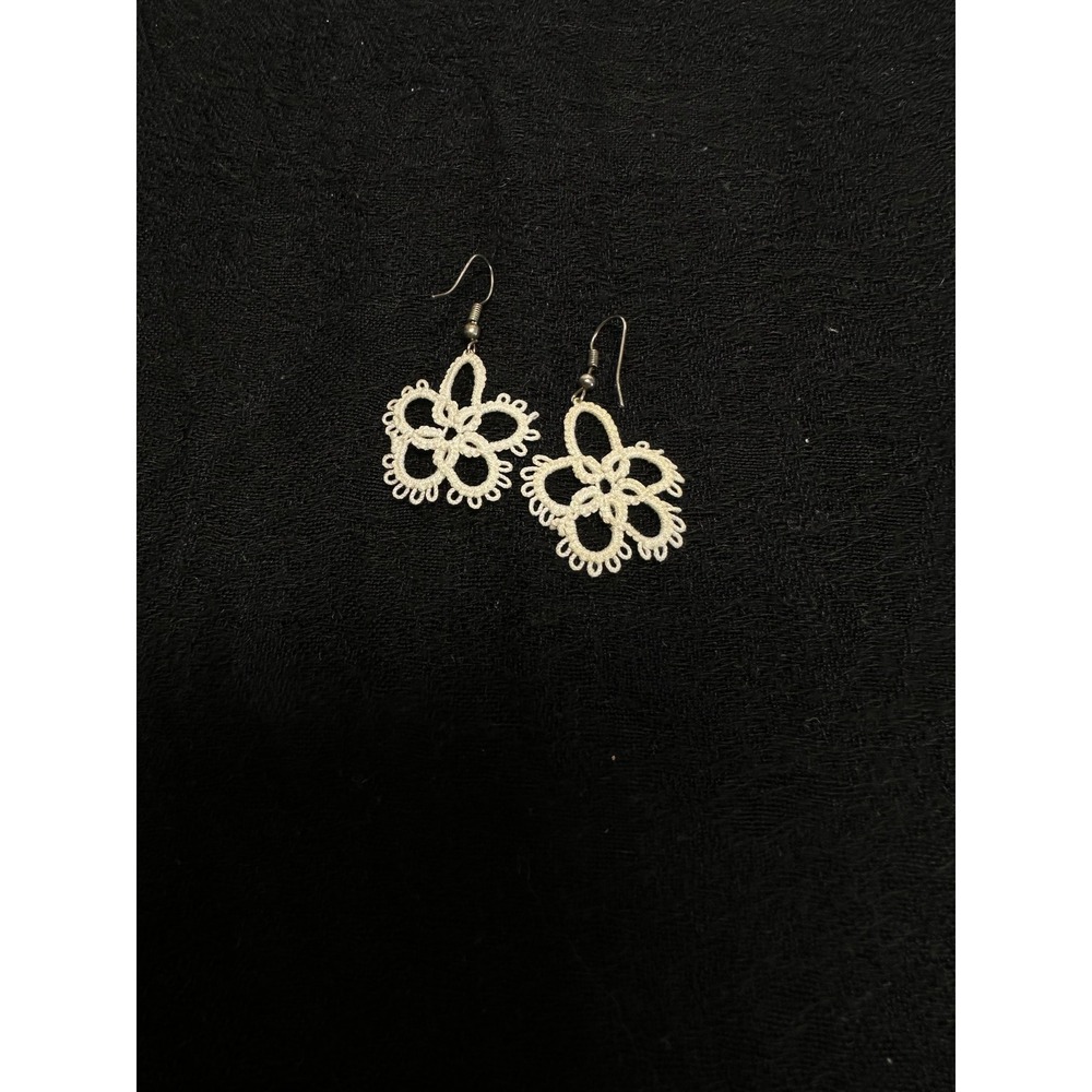 Tatting Lace Earrings Cream Floral Boho Drop